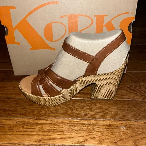 KORKS Dee Wedge Wrapped Platform Brown Faux Leather Straps Women’s Size 8 - Picture 5 of 14